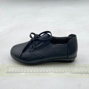 Black Women Ballet Round Toe Lace Up Comfort Loafer Slip On Formal Casual Shoes